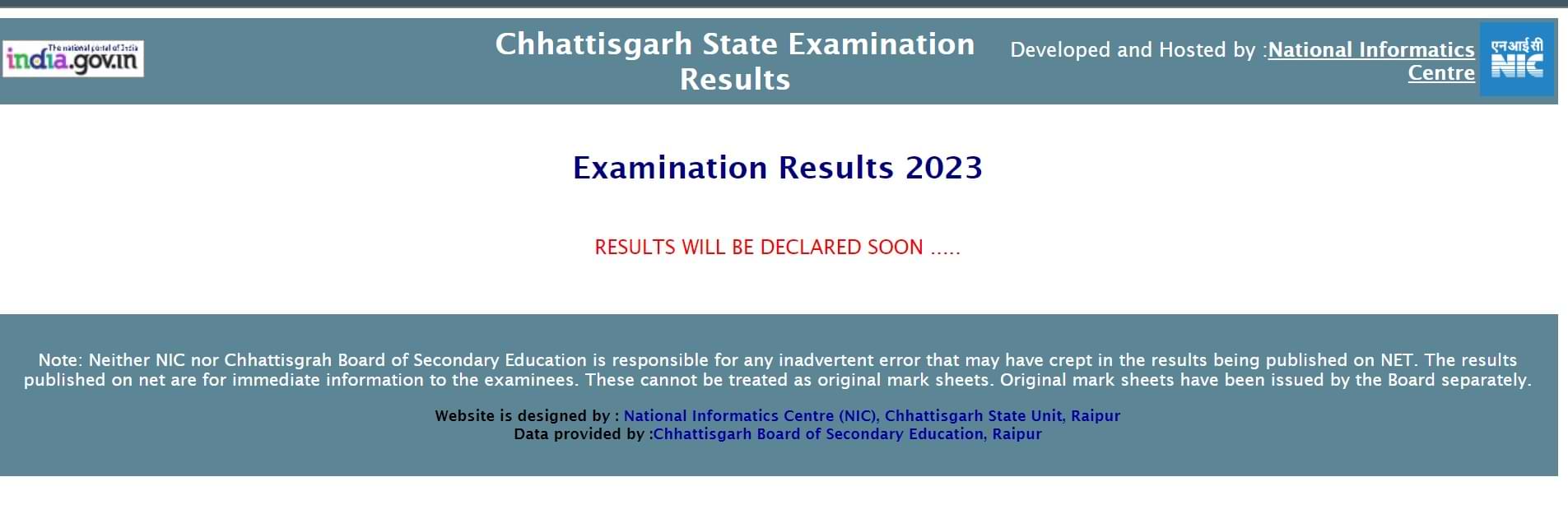 CGBSE Result Website 2023